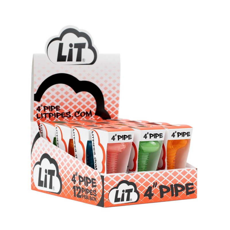 LiT Brands 4" Pipe Assorted Display 12CT, lit pipes, thc, , dry herb